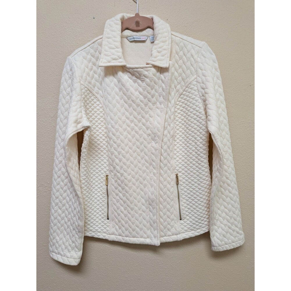 Isaac Mizrahi Quilted Knit Moto Jacket Womens XXS Cable Knit A279270
